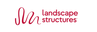 Red Landscape Structures logo; left-side curving line design, set against a plain white background.